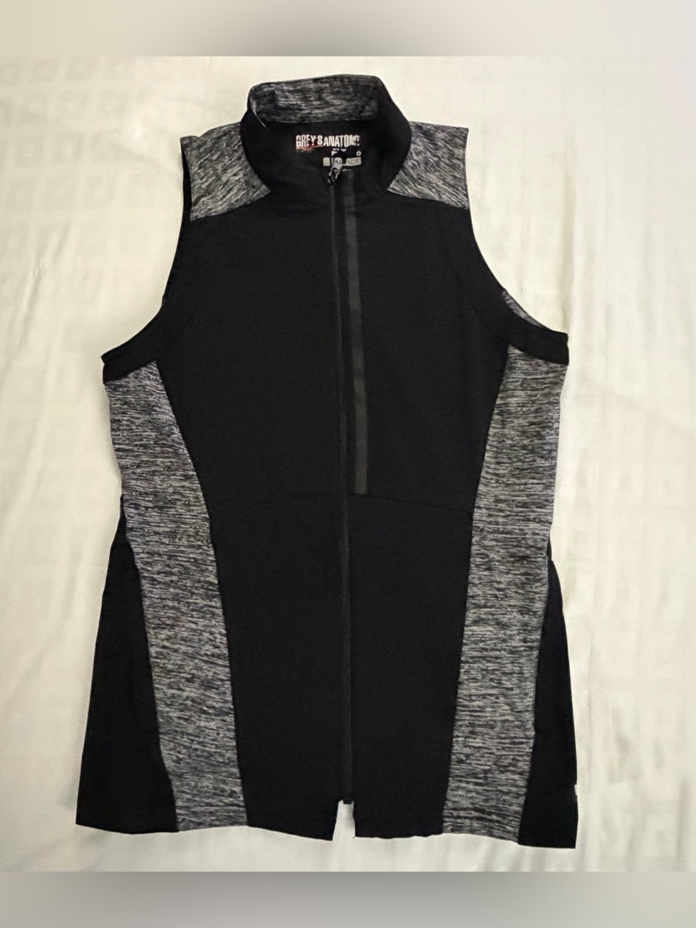 Grey's Anatomy Black and Heather Gray Sleeveless Zip Front Vest